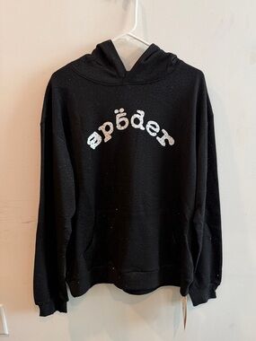 Sp5der Black Crewneck Hoodie with Front Logo